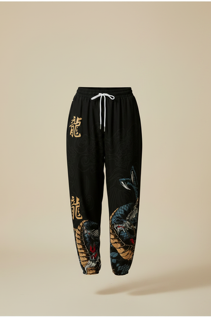 Pantalon Japonais Noir Imprimé Dragon Ample Streetwear - Polyester - vue 3