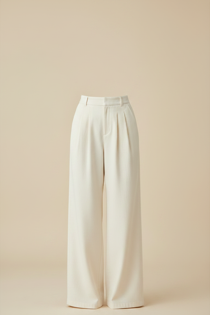 Pantalon Japonais Crème Ample Plissé Élégant Droit - Beige Laine - vue 3