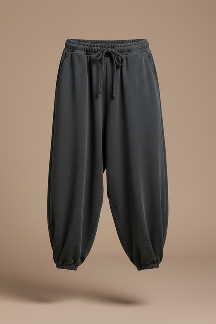 Pantalon Japonais Ample Unisexe Gris Décontracté - Molleton - vue 3