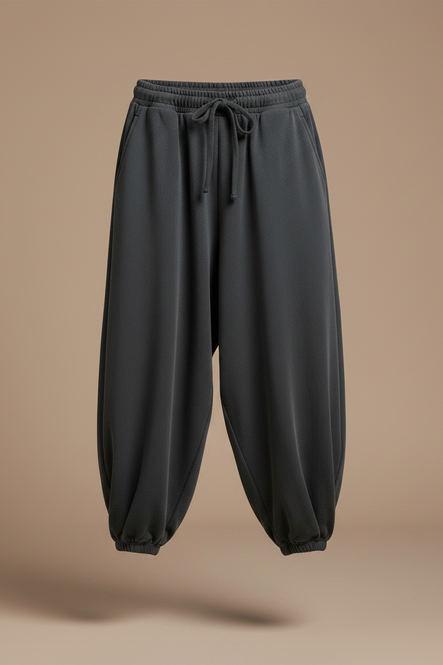Pantalon Japonais Ample Unisexe Gris Décontracté - Molleton - vue 3