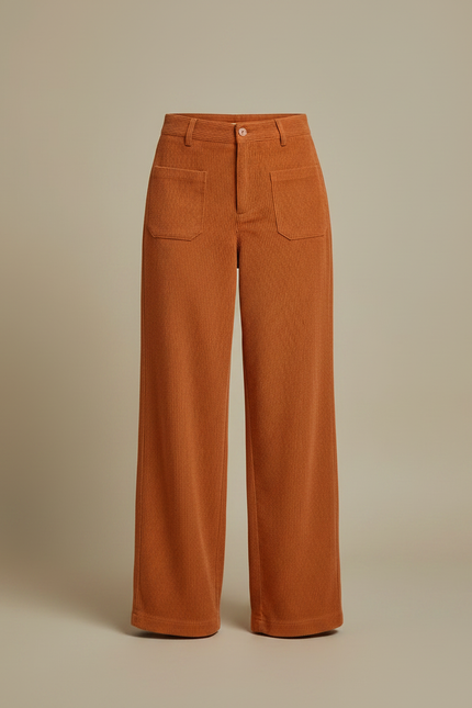 Pantalon Japonais Velours Côtelé Ample Évasé Orange Poches - Cordé - vue 3