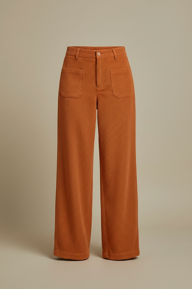 Pantalon Japonais Velours Côtelé Ample Évasé Orange Poches - Cordé - vue 3