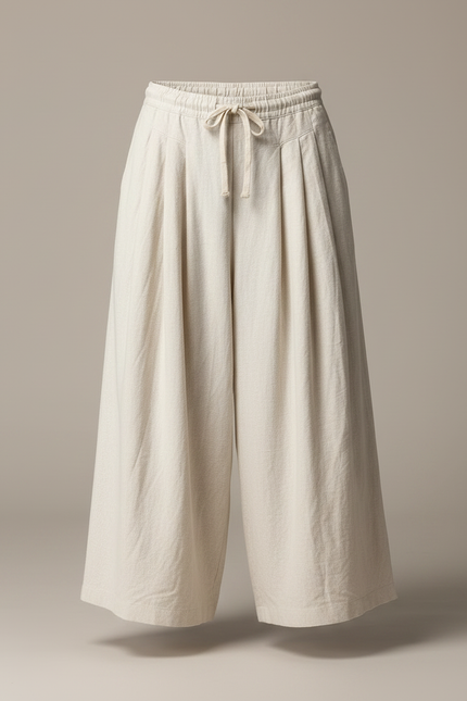 Pantalon Japonais Large Lin Ample Beige Décontracté - vue 3
