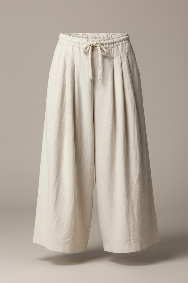 Pantalon Japonais Large Lin Ample Beige Décontracté - vue 3