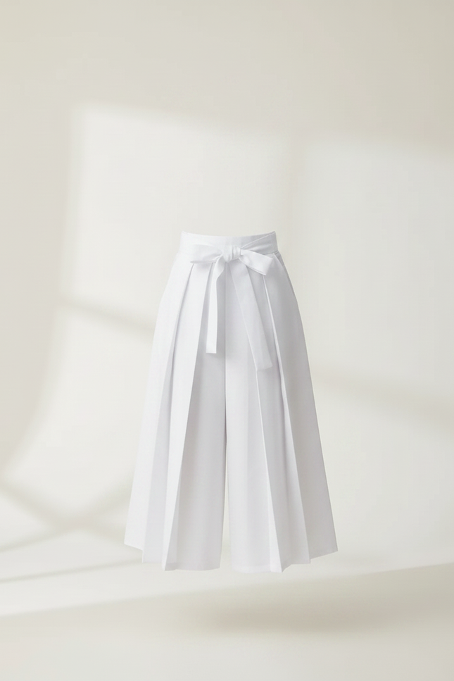 Pantalon Japonais Blanc Plissé Ample Ceinturé Coton - vue 3