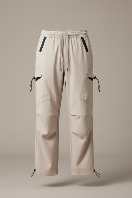 Pantalon Japonais Cargo Beige Ample Cordon Homme - Polyester - vue 3