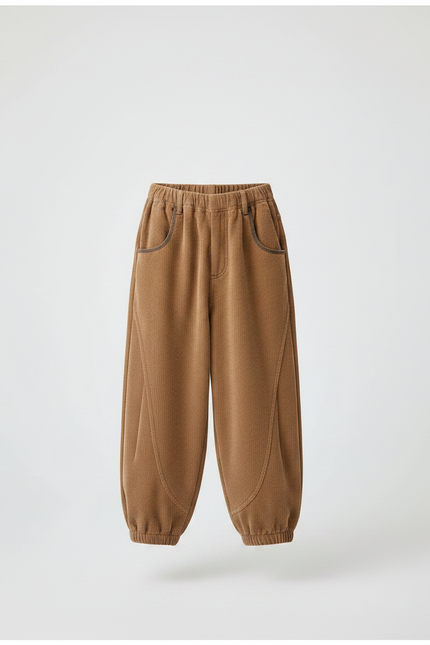Pantalon Japonais Côtelé Marron Ample Garçon Décontracté - Camel Cordé - vue 3