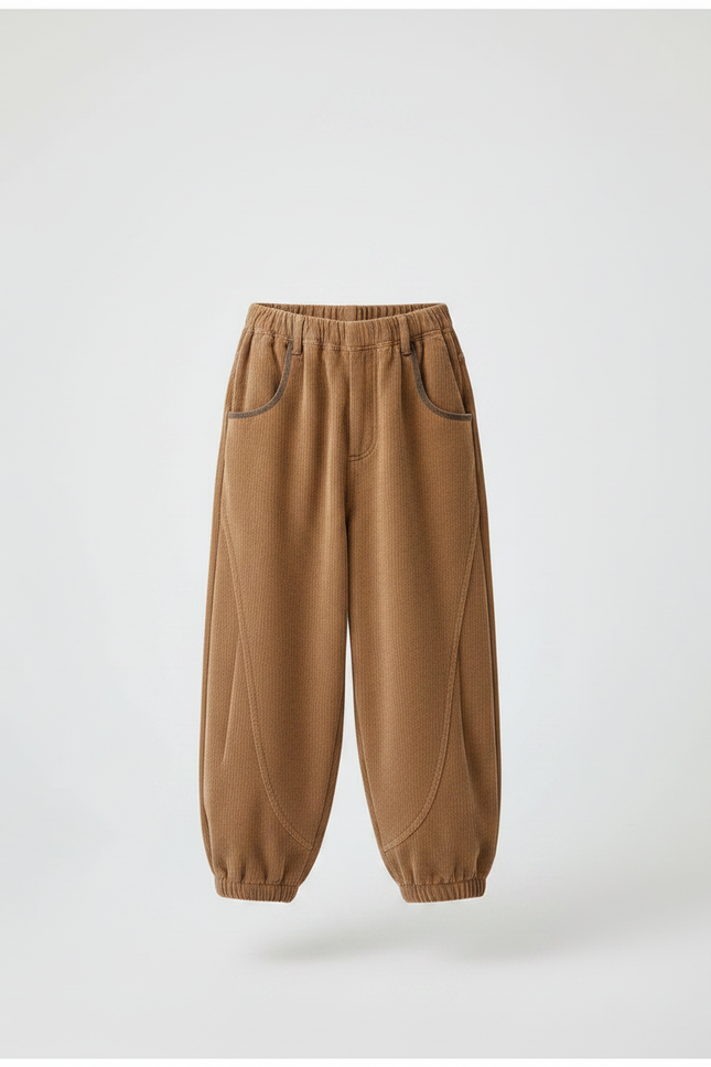 Pantalon Japonais Côtelé Marron Ample Garçon Décontracté - Camel Cordé - vue 3