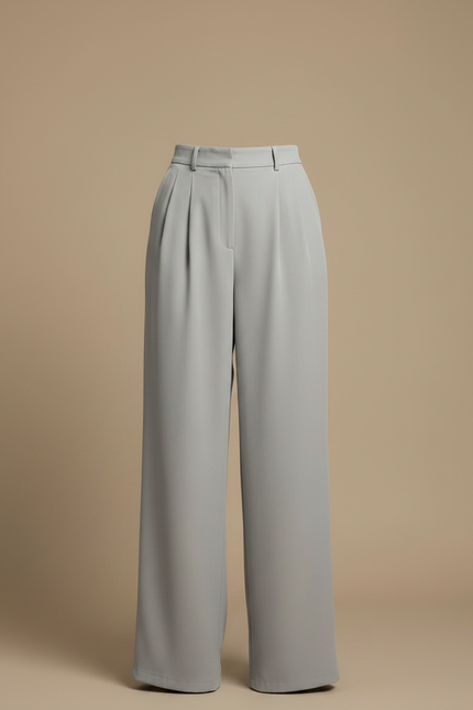 Pantalon Japonais Fluide Ample Gris Clair Plissé Femme - Viscose - vue 3