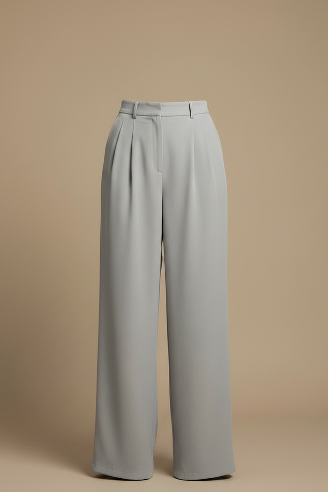 Pantalon Japonais Fluide Ample Gris Clair Plissé Femme - Viscose - vue 3