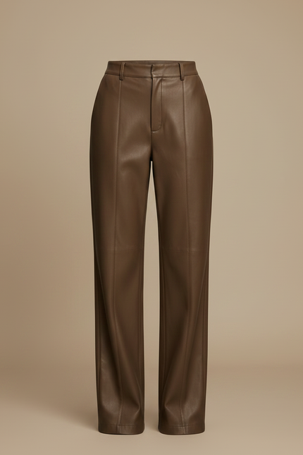 Pantalon Japonais Marron Cuir Ample Droit Élégant Femme - vue 3