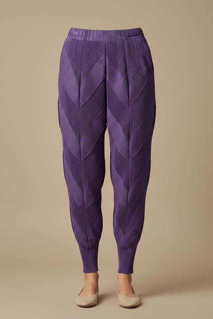 Pantalon Japonais Plissé Violet Texturé Élastique - Polyester - vue 3