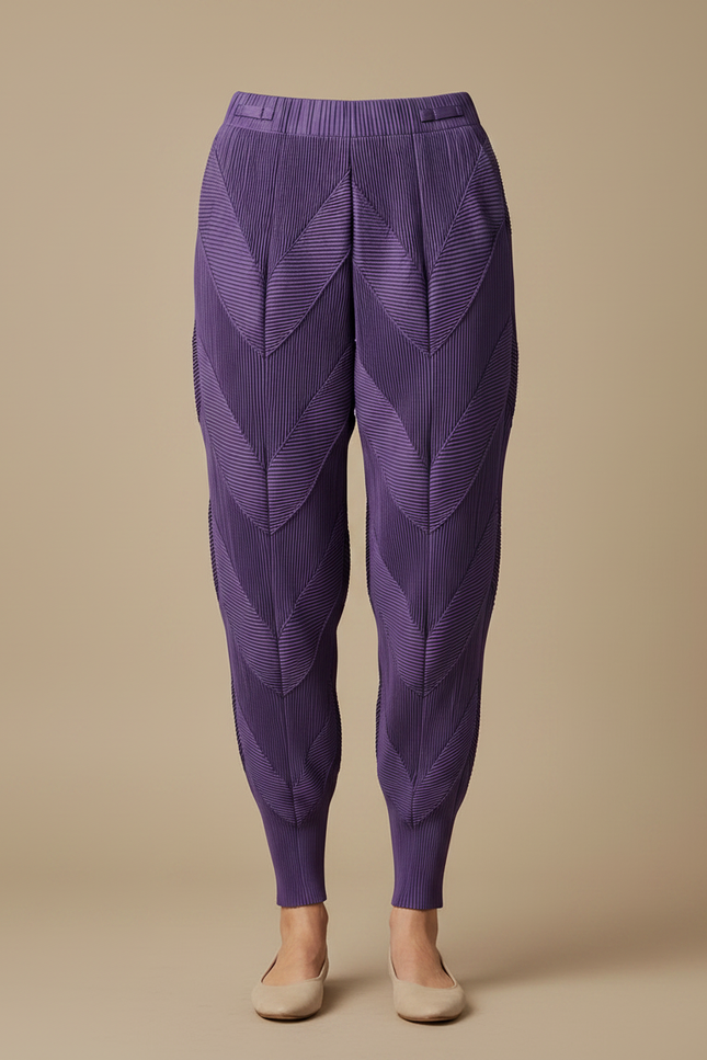 Pantalon Japonais Plissé Violet Texturé Élastique - Polyester - vue 3