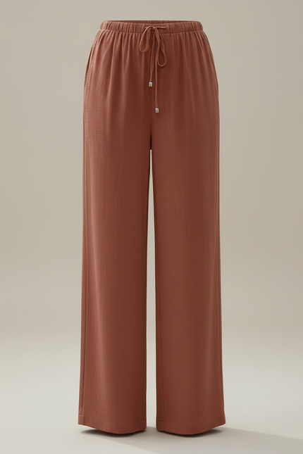 Pantalon Japonais Fluide Ample Lin Terre Cuite Femme - Marron - vue 3