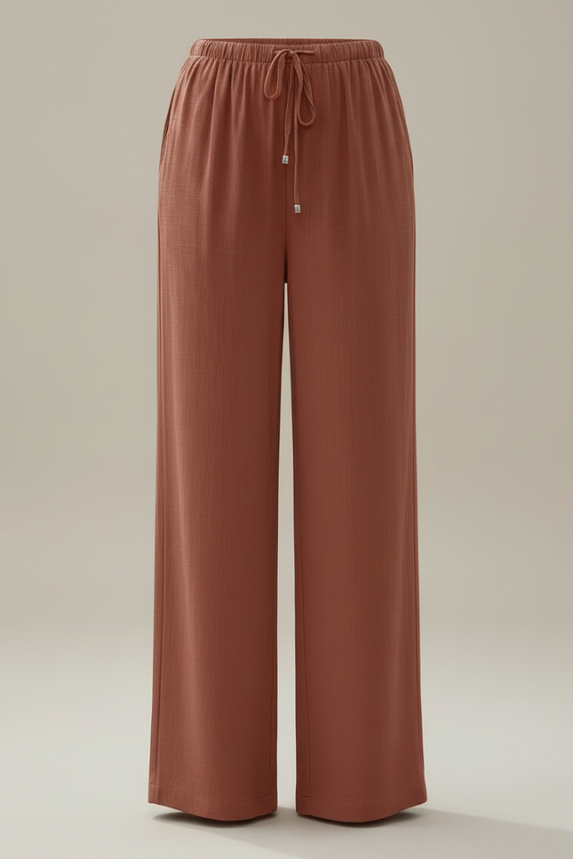 Pantalon Japonais Fluide Ample Lin Terre Cuite Femme - Marron - vue 3