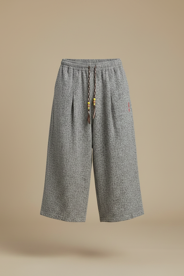 Pantalon Japonais Gris Lin Ample Décontracté Homme - vue 3
