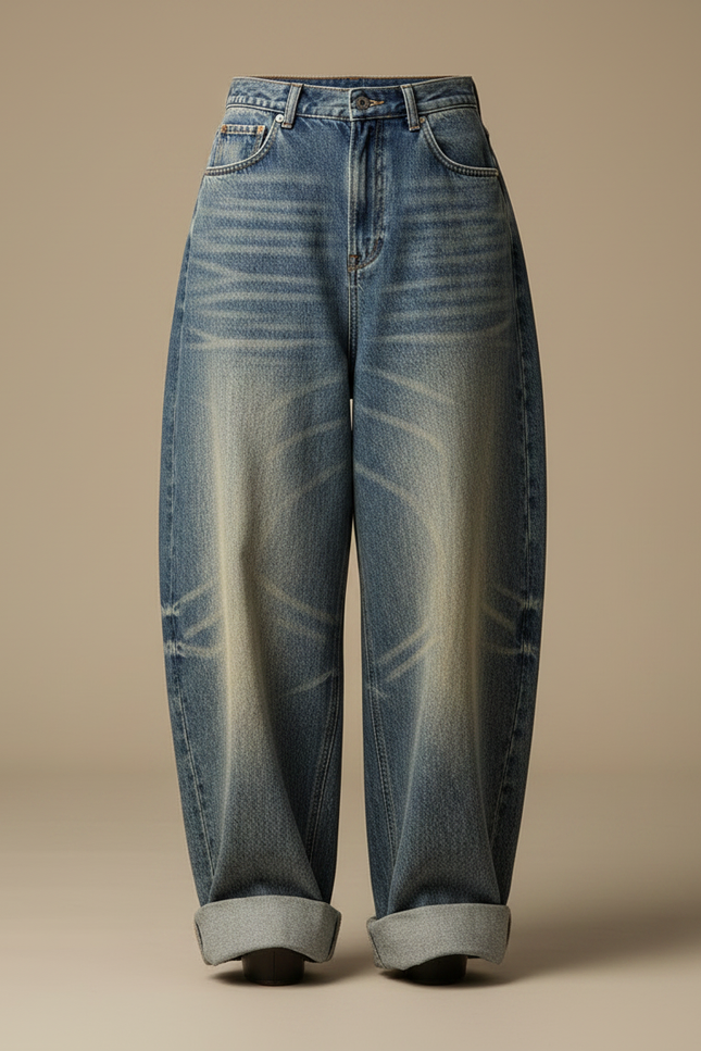 Pantalon Japonais Bleu Délavé Ample Denim Large - Jean - vue 3