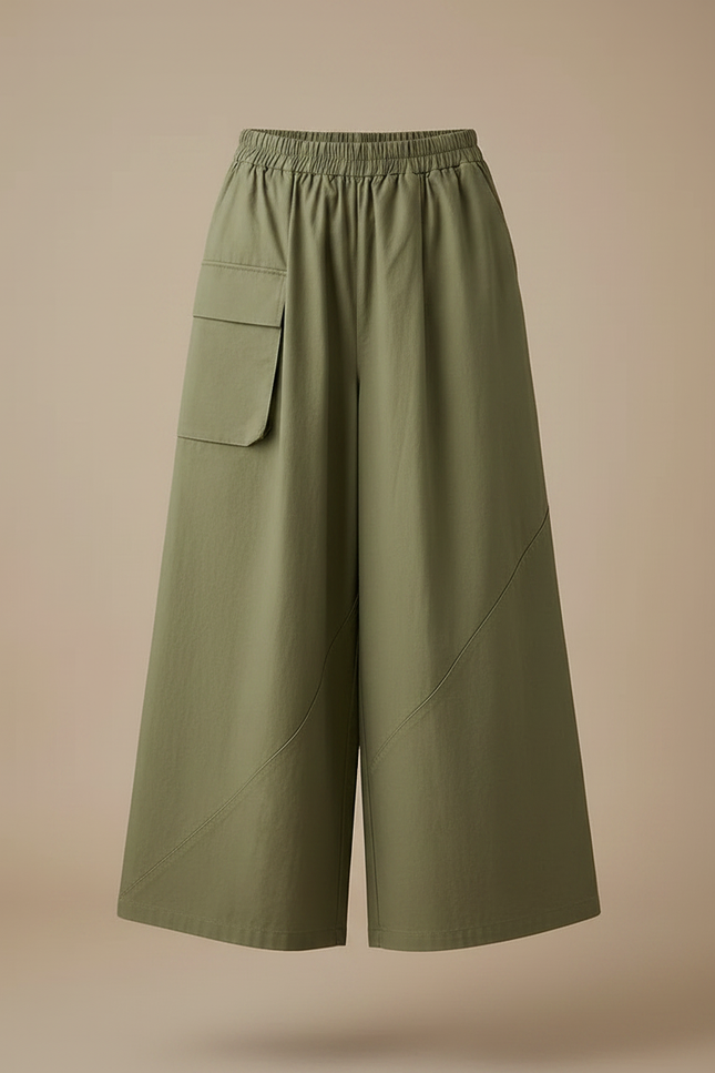 Pantalon Japonais Kaki Ample Coton Décontracté Ceinture Élastique - vue 3