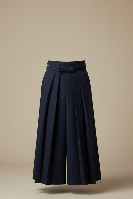 Pantalon Japonais Bleu Marine Plissé Ample Traditionnel Homme - Gabardine - vue 3