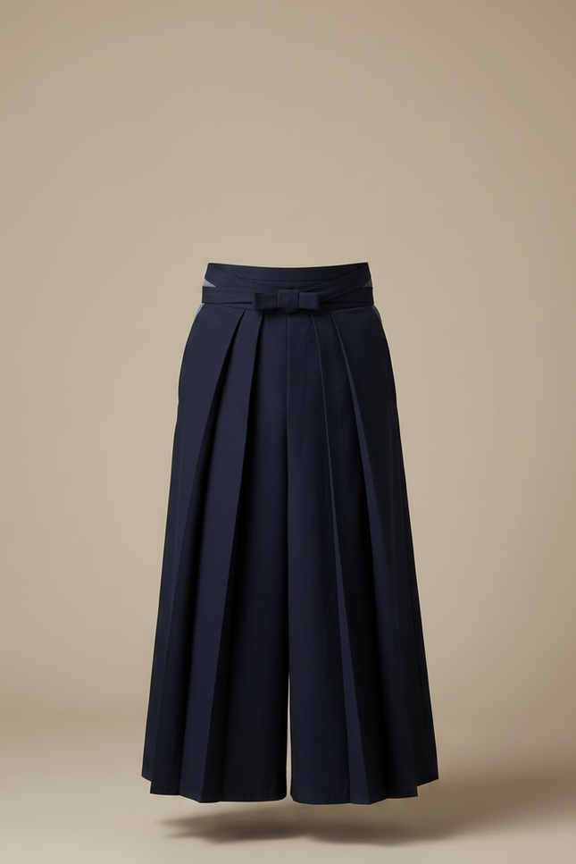 Pantalon Japonais Bleu Marine Plissé Ample Traditionnel Homme - Gabardine - vue 3