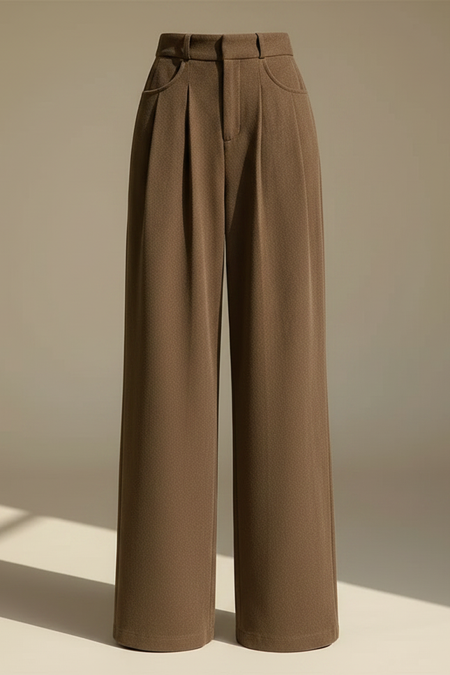 Pantalon Japonais Marron Ample Plissé Décontracté - Laine - vue 3