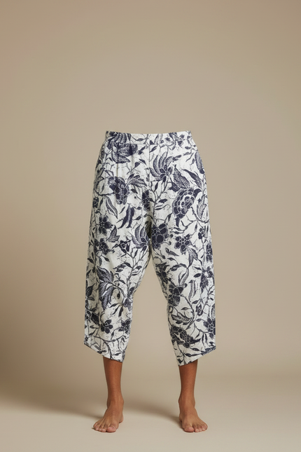 Pantalon Japonais Imprimé Floral Ample Coton Blanc Homme - vue 3