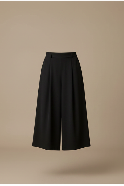 Pantalon Japonais Noir Fluide Ample Ceinture Casual - Polyester - vue 3