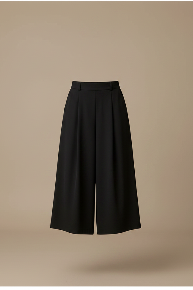 Pantalon Japonais Noir Fluide Ample Ceinture Casual - Polyester - vue 3