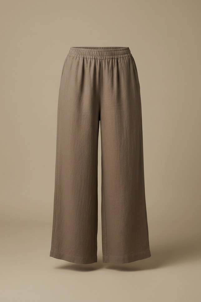 Pantalon Japonais Marron Ample Lin Fluide Décontracté - vue 3