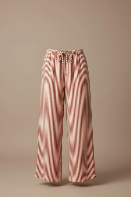 Pantalon Japonais Rayé Ample Fluide Cordon Élastique - Multicolore Lin - vue 3