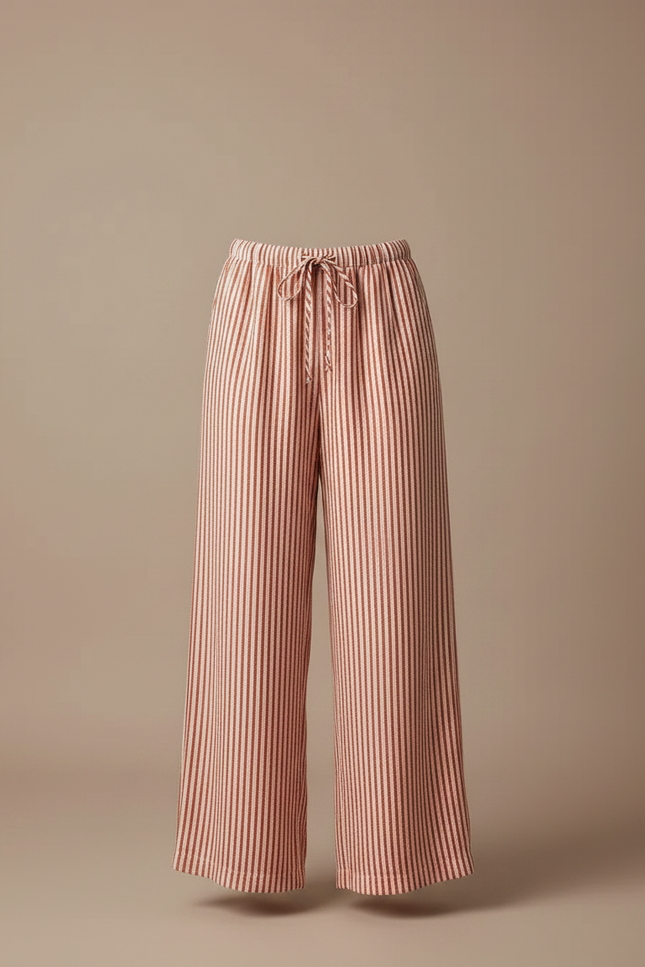 Pantalon Japonais Rayé Ample Fluide Cordon Élastique - Multicolore Lin - vue 3