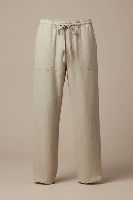Pantalon Japonais Beige Ample Coton Lin Casual Homme - vue 3