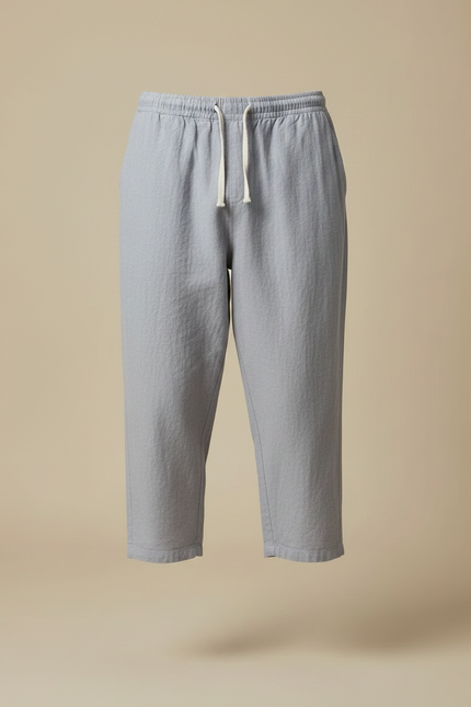 Pantalon Japonais Gris Coton Ample Court Décontracté - Lin - vue 3