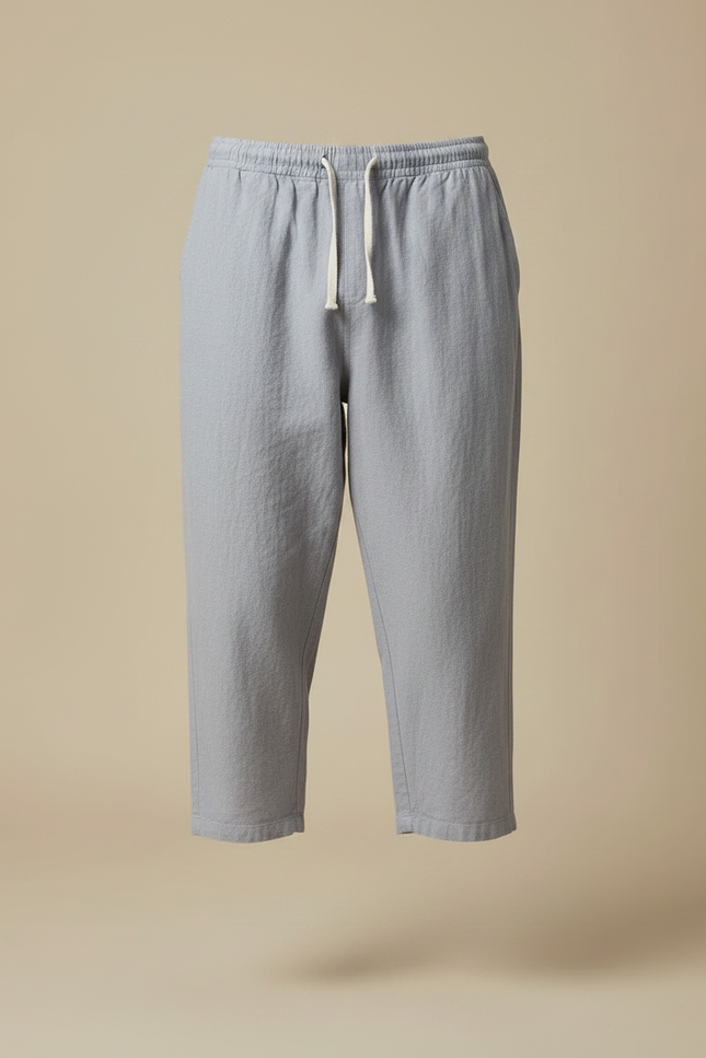 Pantalon Japonais Gris Coton Ample Court Décontracté - Lin - vue 3