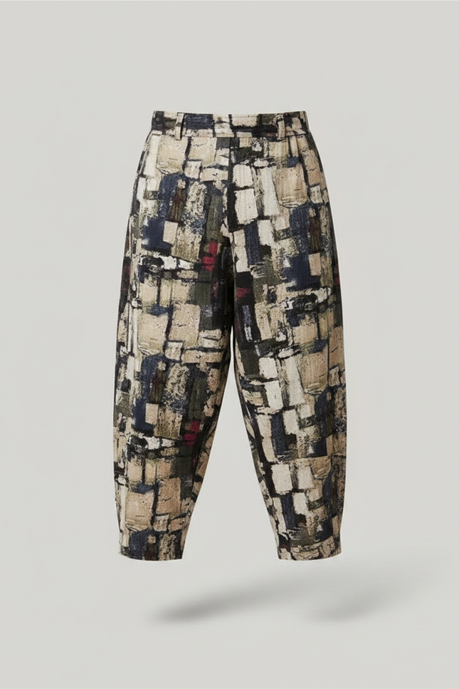 Pantalon Japonais Imprimé Géométrique Ample Décontracté Homme - Lin - vue 3