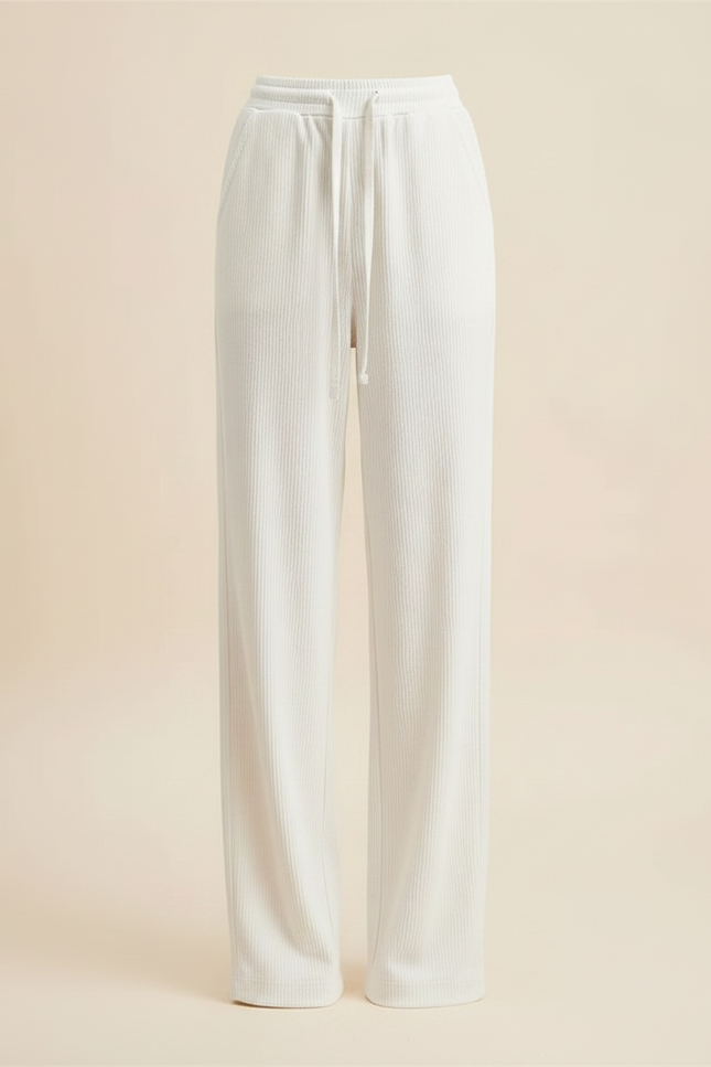 Pantalon Japonais Blanc Côtelé Ample Décontracté Cordon - Cordé - vue 3