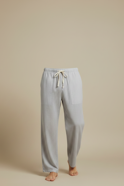 Pantalon Japonais Gris Ample Coton Lin Décontracté - vue 3