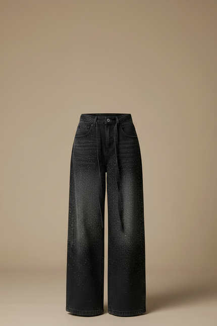 Pantalon Japonais Noir Large Strass Denim Femme - Jean - vue 3