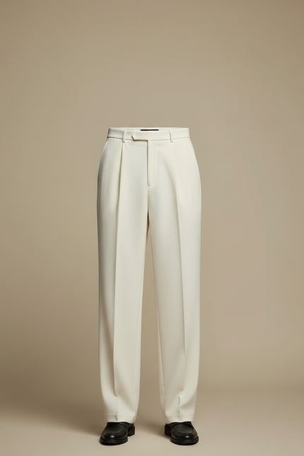 Pantalon Japonais Crème Droit Ample Plissé Homme - Beige Gabardine - vue 3