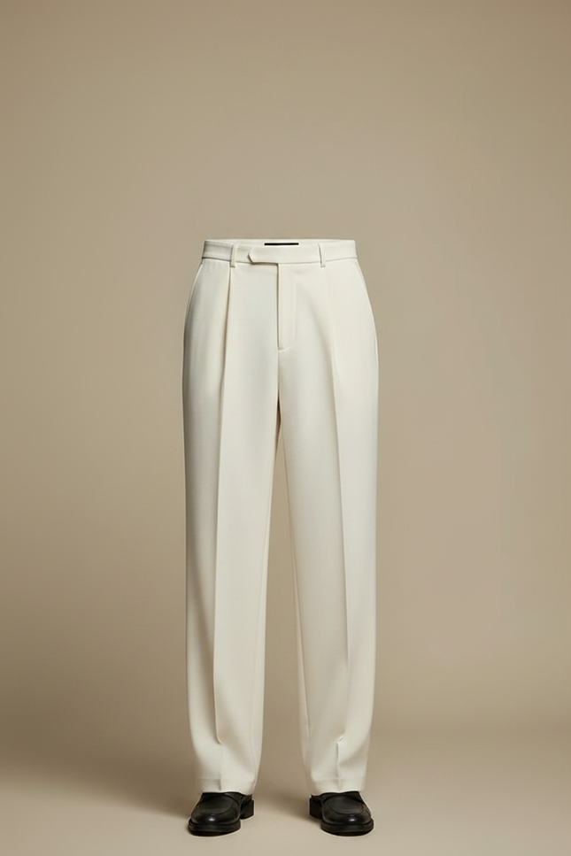 Pantalon Japonais Crème Droit Ample Plissé Homme - Beige Gabardine - vue 3