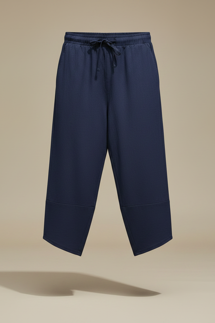 Pantalon Japonais Bleu Marine Coton Ample Court Cordon - vue 3