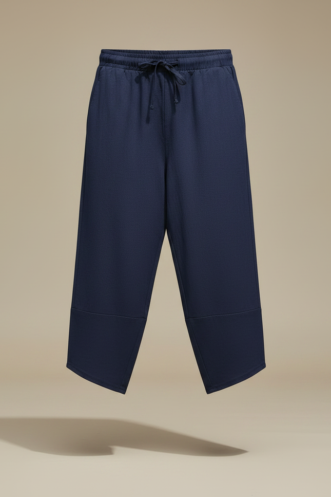 Pantalon Japonais Bleu Marine Coton Ample Court Cordon - vue 3