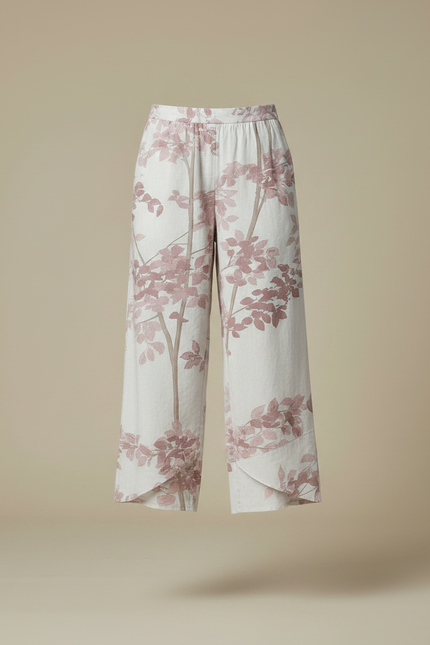 Pantalon Japonais Imprimé Floral Rose Ample Lin Coton - vue 3