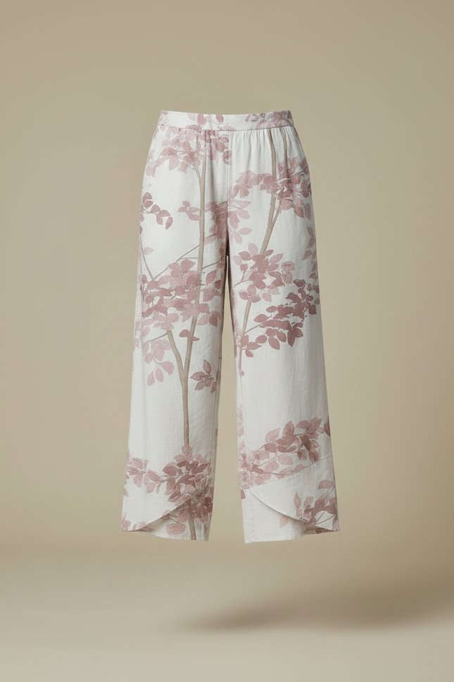 Pantalon Japonais Imprimé Floral Rose Ample Lin Coton - vue 3