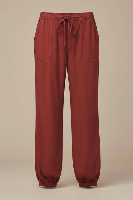 Pantalon Japonais Marron Fluide Ample Décontracté Femme - Bordeaux Viscose - vue 3