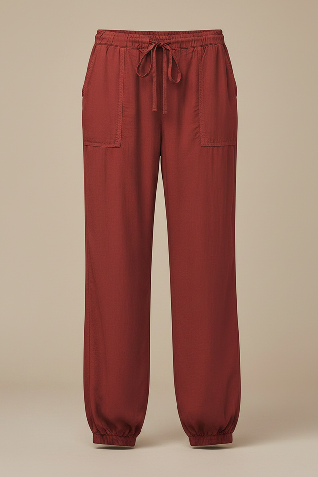 Pantalon Japonais Marron Fluide Ample Décontracté Femme - Bordeaux Viscose - vue 3