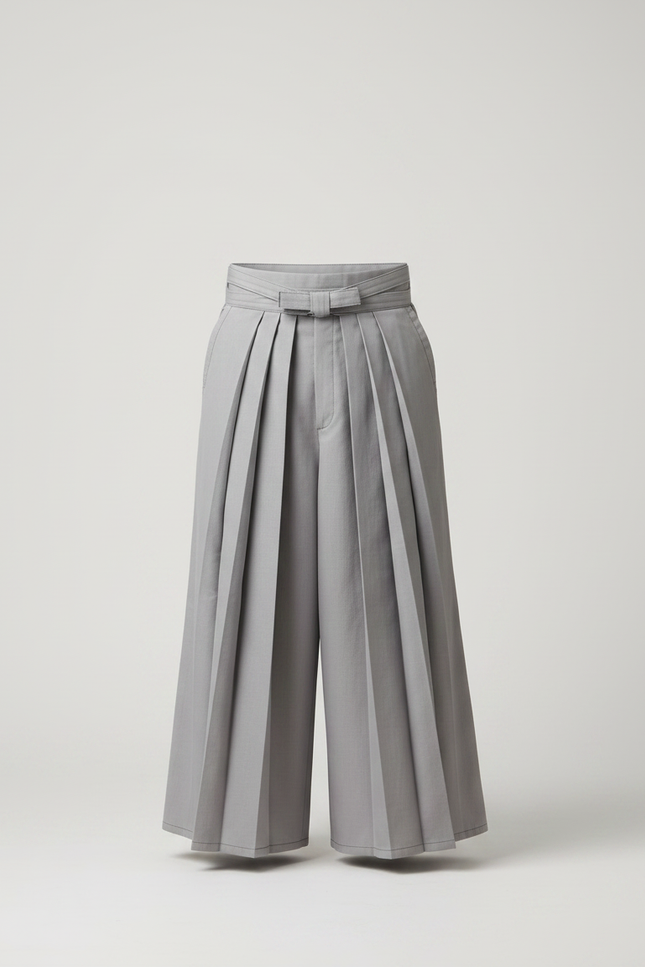 Pantalon Japonais Gris Plissé Ample Fluide Homme - Gabardine - vue 3