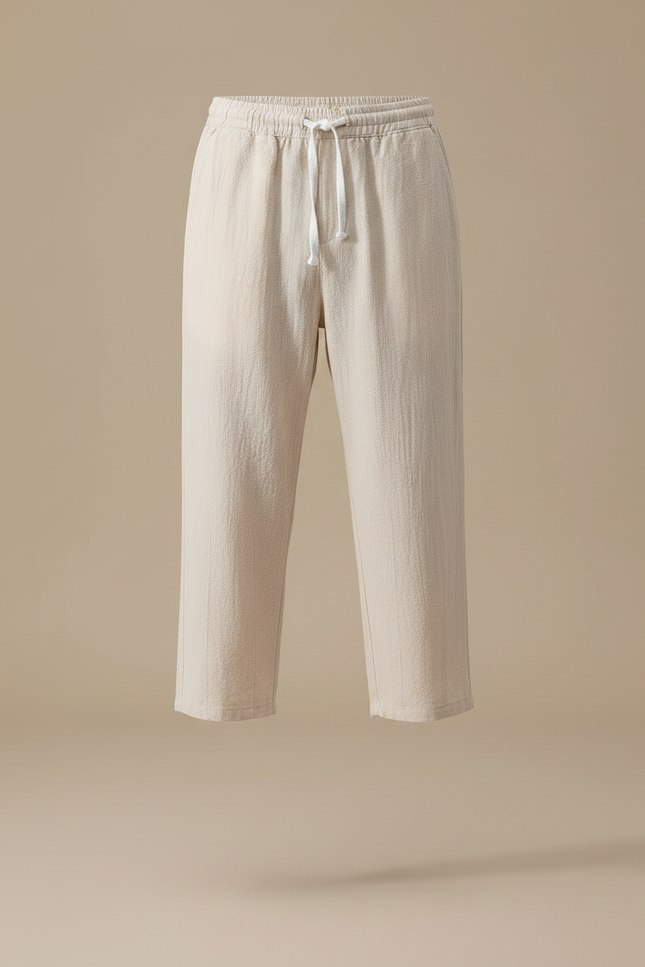 Pantalon Japonais Beige Coton Ample Décontracté Cordon - vue 3