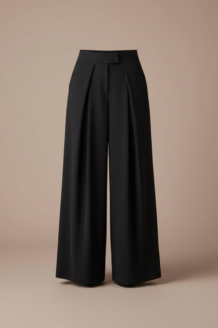 Pantalon Japonais Noir Plissé Ample Fluide Élégant Femme - Polyester - vue 3