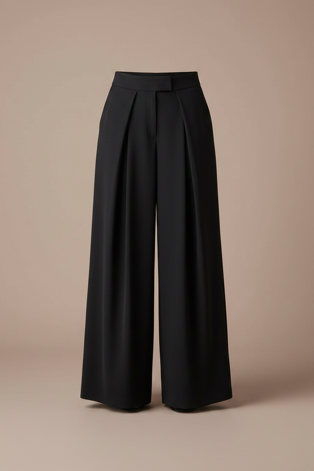 Pantalon Japonais Noir Plissé Ample Fluide Élégant Femme - Polyester - vue 3